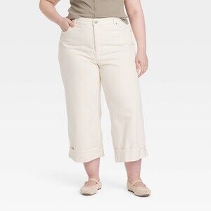 NWT Universal Threads 17 White High-Rise Cropped Vintage Wide Leg Jeans Cuffed